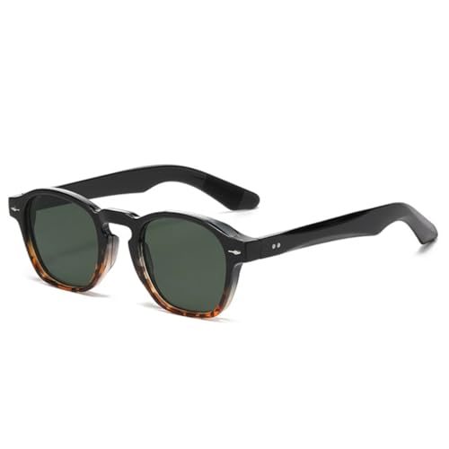 QGGNMGT Retro-Sonnenbrille mit Nieten für Herren, modisch, blaugrün, trendige Sonnenbrille, UV400, transparenter Rahmen für Damen (schwarz/dunkelgrün) von QGGNMGT