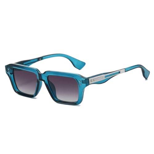 QGGNMGT Retro-Sonnenbrille mit Nieten für Herren, modisch, transparent, mit Farbverlauf, UV400, für Damen, im Trend (blau-grauer Farbverlauf) von QGGNMGT