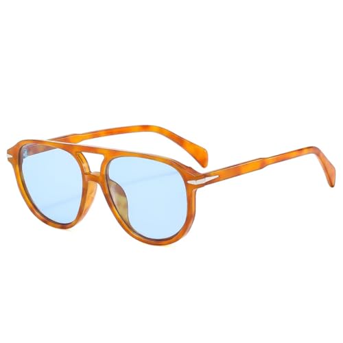 QGGNMGT Retro-Sonnenbrille mit Nieten und Doppelstegen für Herren, modisch, Blau/Orange, UV400, für Damen, Luxus (Bernsteinblau) von QGGNMGT