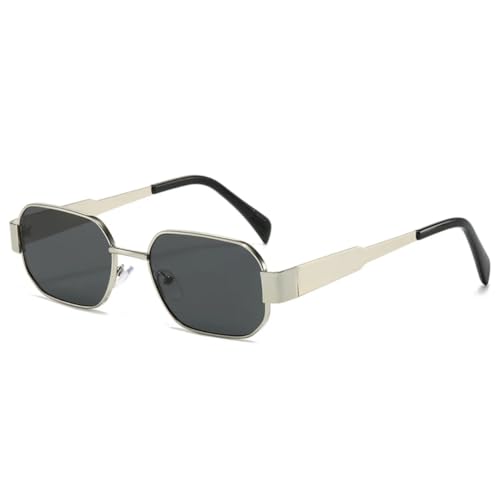 QGGNMGT Retro-Sonnenbrille mit Polygon-Metallrahmen für Damen, modisch, klare Gläser in Bonbonfarben, UV400-Schutz, für Herren, Punk (Silbergrau) von QGGNMGT
