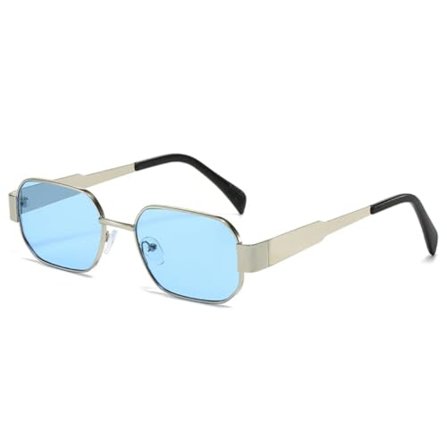 QGGNMGT Retro-Sonnenbrille mit Polygon-Metallrahmen für Damen, modisch, transparent, bonbonfarben, UV400-Schutz, für Herren, Punk (Silberblau) von QGGNMGT