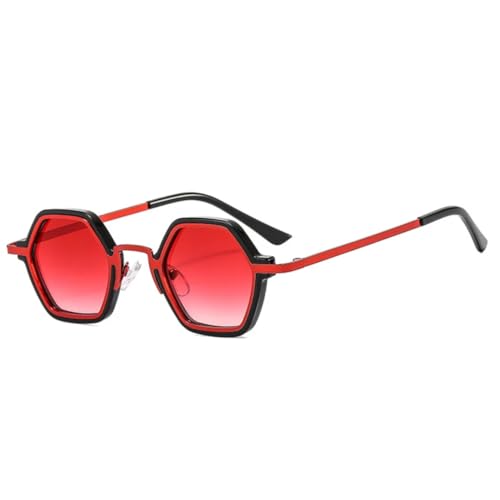 QGGNMGT Retro-Sonnenbrille mit Polygon-Muster, Damenmode, klare Ozean-Farbverlaufsgläser, Brillen für Herren, trendige Punk-Sonnenbrille, UV400 (schwarz-roter Farbverlauf) von QGGNMGT