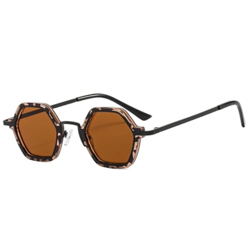 QGGNMGT Retro-Sonnenbrille mit Polygon-Muster, Damenmode, klare Ozean-Farbverlaufsgläser, Herren-Trend-Punk-Sonnenbrille, UV400 (Bernsteintee) von QGGNMGT