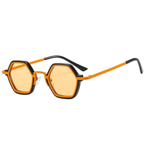 QGGNMGT Retro-Sonnenbrille mit Polygon-Muster, Damenmode, klare Ozean-Farbverlaufsgläser, Herren-Trend-Punk-Sonnenbrille, UV400 (Schwarz-Champagner) von QGGNMGT