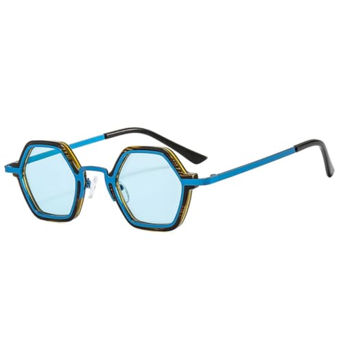 QGGNMGT Retro-Sonnenbrille mit Polygon-Muster, Damenmode, klare Ozean-Farbverlaufsgläser, Herren-Trend-Punk-Sonnenbrille, UV400 (gestreift blau) von QGGNMGT