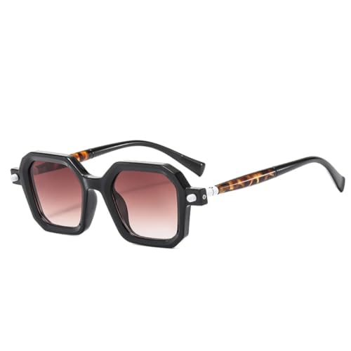 QGGNMGT Retro-Sonnenbrille mit zweifarbigen Farben für Damen, modische Farbverlaufs-Sonnenbrille, UV400, Nieten für Herren, klarer Linsenrahmen (Schwarztee-Farbverlauf) von QGGNMGT