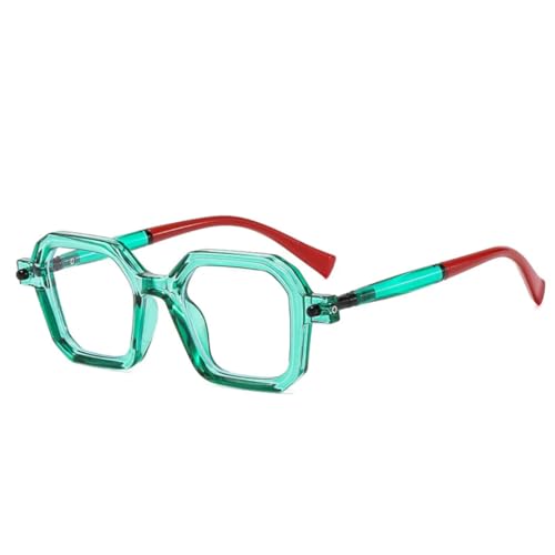 QGGNMGT Retro-Sonnenbrille mit zweifarbigen Farben für Damen, modische Farbverlaufs-Sonnenbrille, UV400-Schutz, Nieten für Herren, klarer Linsenrahmen (grün klar) von QGGNMGT