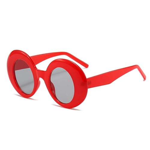 QGGNMGT Retro Übergroße Ovale Damen-Sonnenbrille, modische Bonbonfarben, Herren-Punk (Rot-Hellgrau) von QGGNMGT
