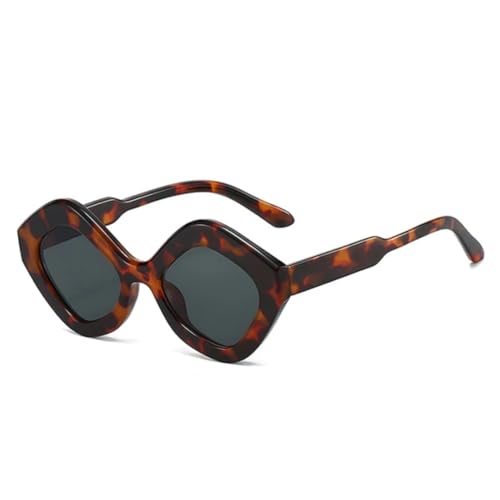 QGGNMGT Retro Unregelmäßige Polygon Cat Eye Sonnenbrille Damen Shades UV400 Mode Trend Grün Pink Herren (Leopardengrau) von QGGNMGT