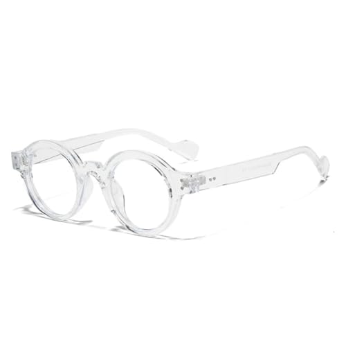 QGGNMGT Runde Sonnenbrille für Herren, Punk, zweifarbig, UV400, Retro-Nieten-Dekoration, Damen, trendiger Rahmen mit klaren Gläsern (transparent klar) von QGGNMGT
