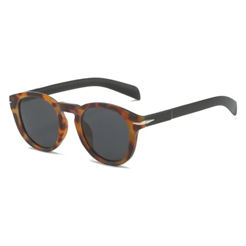 QGGNMGT Runde Sonnenbrille für Herren, Vintage-Sonnenbrille, UV400, für Damen, trendige Nieten (Leopardengrau) von QGGNMGT