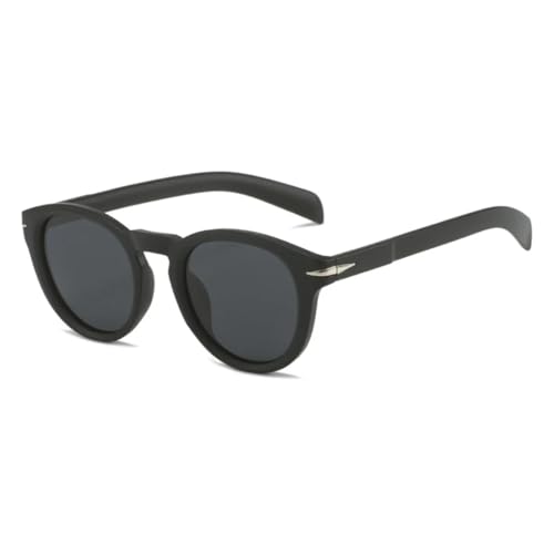 QGGNMGT Runde Sonnenbrille für Herren, Vintage-Sonnenbrille, UV400, für Damen, trendige Nieten (mattschwarzgrau) von QGGNMGT