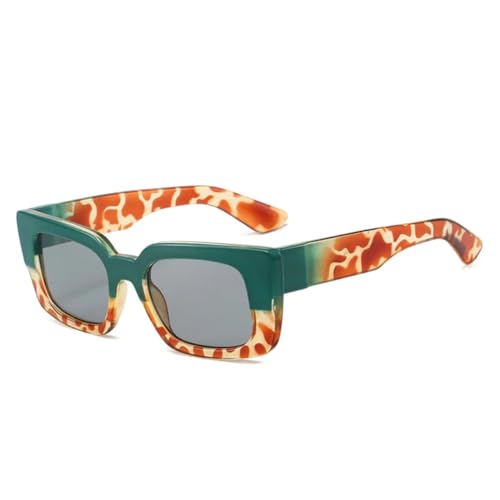 QGGNMGT Sonnenbrille Damen Doppelfarbverlauf UV400 Retro Punk Leopard (Grün Bernstein Grau) von QGGNMGT