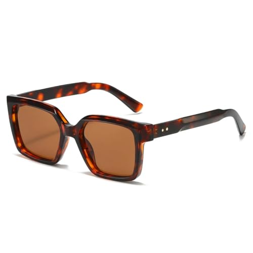 QGGNMGT Sonnenbrille Damen Sonnenbrille UV400 Retro Trend Nieten Herren Farbverlauf (Leopardentee) von QGGNMGT