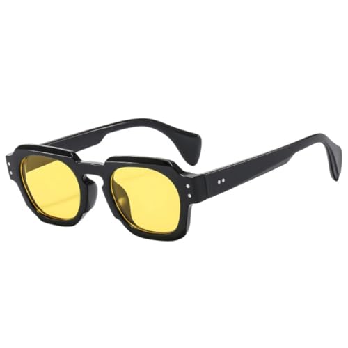 QGGNMGT Sonnenbrille Damenmode Clear Ocean Lens Eyewear UV400 Vintage Herren Nieten Punk (Schwarz Gelb) von QGGNMGT