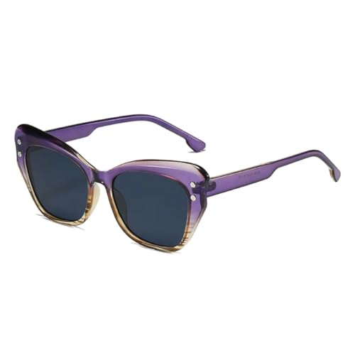 QGGNMGT Übergroße Cat-Eye-Sonnenbrille für Damen, modisch, bunt, UV400, Retro-Sonnenbrille für Herren, trendige Nieten (lila-grau) von QGGNMGT
