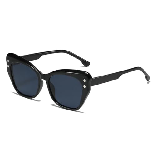 QGGNMGT Übergroße Cat-Eye-Sonnenbrille für Damen, modisch, bunt, UV400, Retro-Sonnenbrille für Herren, trendige Nieten (schwarzgrau) von QGGNMGT