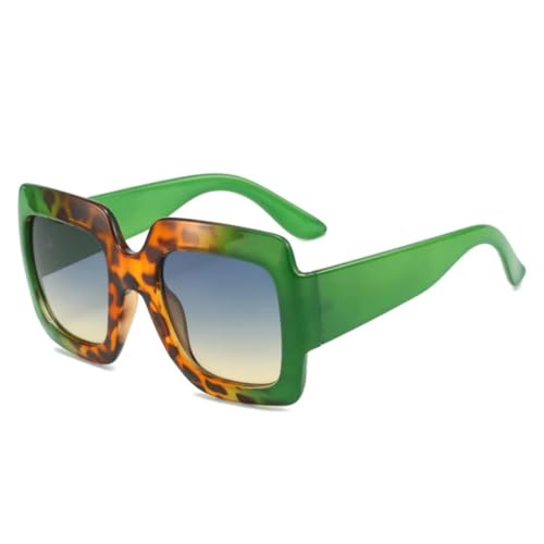QGGNMGT Übergroße Damen-Sonnenbrille mit buntem Leopardenmuster, modischer Farbverlauf, weibliche Sonnenbrille, UV400, für Herren, Outdoor-Sport (Grün, Blau, Gelb) von QGGNMGT