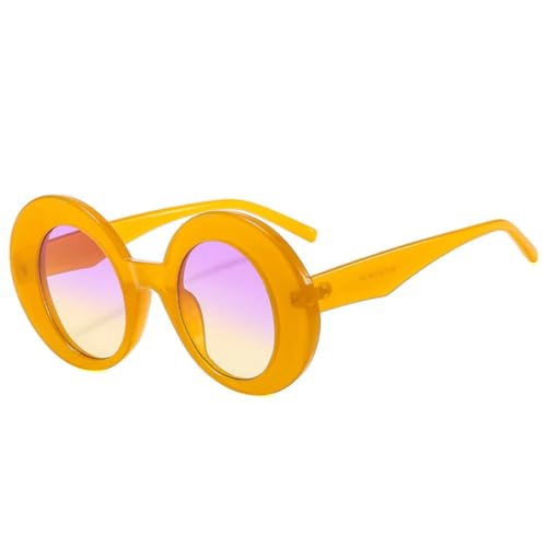QGGNMGT Übergroße ovale bunte Sonnenbrille für Damen, Retro-Farbverlauf, Punk-Sonnenbrille für Herren (gelb, lila, gelb) von QGGNMGT
