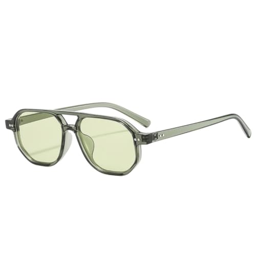 QGGNMGT Vintage Doppelbrücken Polygon Herren Sonnenbrille Mode Klare Ozeanlinse Brillen Damen Nieten UV400 (Grün Grün) von QGGNMGT