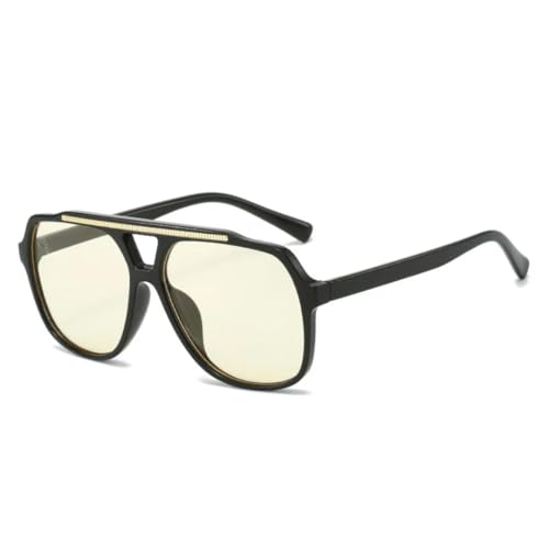QGGNMGT Vintage Doppelstege Damen Sonnenbrille Mode Blau Gelb Brillen Shades UV400 Herren Trendy Gradient (Schwarz Gelb) von QGGNMGT