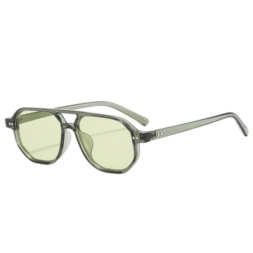 QGGNMGT Vintage Doppelstege Polygon Damen Sonnenbrille Mode Nieten Herren Klare Ozeanlinsen Shades UV400 (Grün Grün) von QGGNMGT