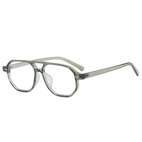 QGGNMGT Vintage Doppelstege Polygon Herren Sonnenbrille Mode Klare Ozeanlinse Brillen Damen Nieten UV400 (Grün Klar) von QGGNMGT