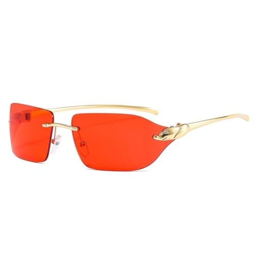 QGGNMGT Vintage Einzigartige Sonnenbrille Damen Randlos Klare Ozeanlinse Brillen Herren Shades UV400 (Goldrot) von QGGNMGT