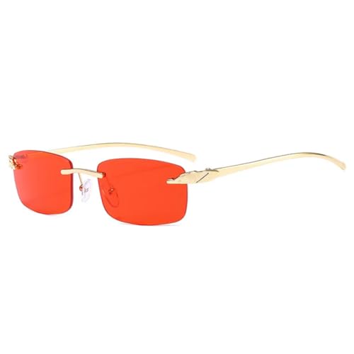 QGGNMGT Vintage Einzigartige randlose rechteckige Sonnenbrille Damen Bonbonfarben Klare Gläser Brillen Herren Sonnenbrillen (Goldrot) von QGGNMGT