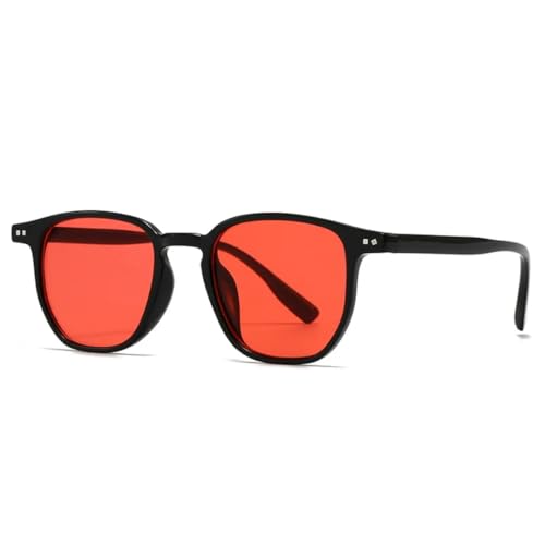 QGGNMGT Vintage Herren Sonnenbrille Mode Rot Blau Shades UV400 Damen Punk Nieten (Schwarz Rot) von QGGNMGT