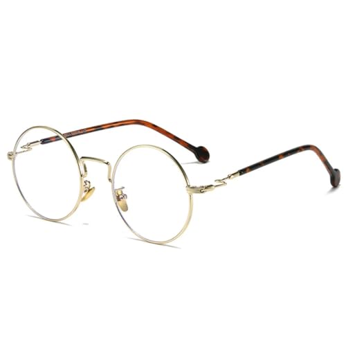 QGGNMGT Vintage Klassischer runder Metall-Sonnenbrillenrahmen für Damen, modisch, klarer Herren-Leopardenrahmen (Golden) von QGGNMGT