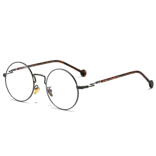 QGGNMGT Vintage Klassischer runder Metall-Sonnenbrillenrahmen für Damen, modisch, klarer Rahmen für Herren mit Leopardenmuster (Gun) von QGGNMGT