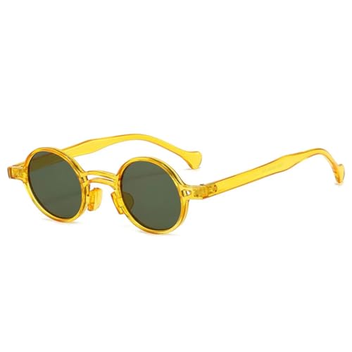 QGGNMGT Vintage Kleine Runde Sonnenbrille Damenmode Doppelstege Klare Ozeanlinse Brillen Herren Trendy Punk Blau (Gelb Dunkelgrün) von QGGNMGT