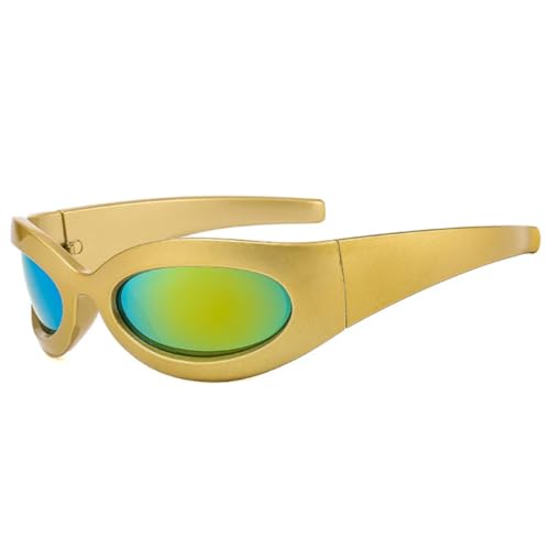 QGGNMGT Vintage Luxus Punk Sport Damen Sonnenbrille Mode Cat Eye Spiegel Goggle Herren Sonnenbrille Shades UV400 (Golden Golden Mirror) von QGGNMGT