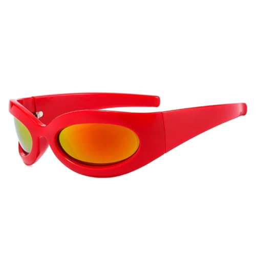 QGGNMGT Vintage Luxus Punk Sport Damen Sonnenbrille Mode Cat Eye Spiegel Goggle Herren Sonnenbrille Shades UV400 (Rot roter Spiegel) von QGGNMGT