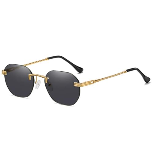 QGGNMGT Vintage Metall Runde Polygon Sonnenbrille Damen Mode Randlos Gradient Brillen Herren Oval Shades UV400 (Grau) von QGGNMGT