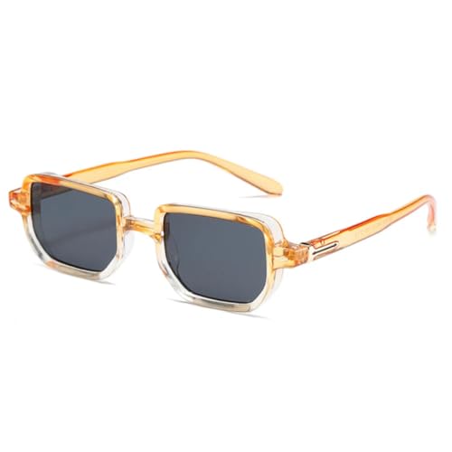 QGGNMGT Vintage Nieten Herren Farbverlauf Sonnenbrillen Shades UV400 Mode Olivgrün Damen Trendy Kleines Rechteck (Orange Grau) von QGGNMGT