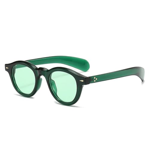 QGGNMGT Vintage Ovale Sonnenbrille Damenmode Klare Ozeanlinsen-Sonnenbrille UV400 Herren Trendige Nieten Rund Blau Grün (Grün Grün) von QGGNMGT