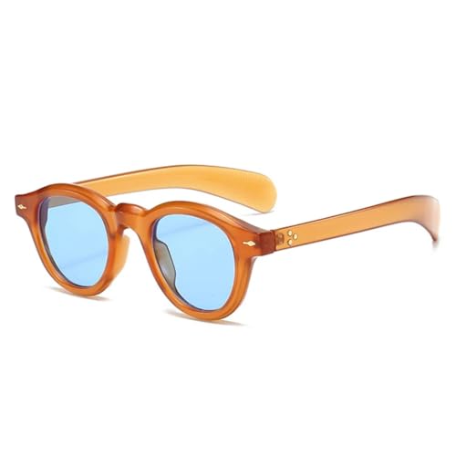 QGGNMGT Vintage Ovale Sonnenbrille Damenmode Klare Ozeanlinsen-Sonnenbrille UV400 Herren Trendige Nieten Rund Blau Grün (Orange Blau) von QGGNMGT