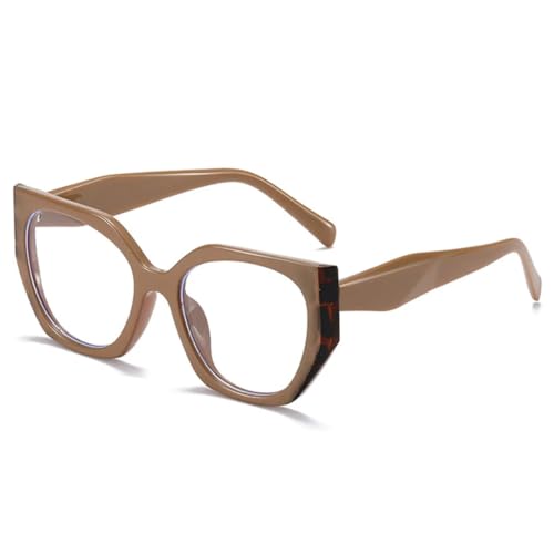 QGGNMGT Vintage Polygon Cat Eye Damen Sonnenbrillenrahmen Fashion Eyewear Herren Doppelfarbiger Rahmen (Khaki) von QGGNMGT