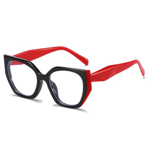 QGGNMGT Vintage Polygon Cat Eye Damen Sonnenbrillenrahmen Fashion Eyewear Herren Doppelfarbiger Rahmen (Schwarz Rot) von QGGNMGT