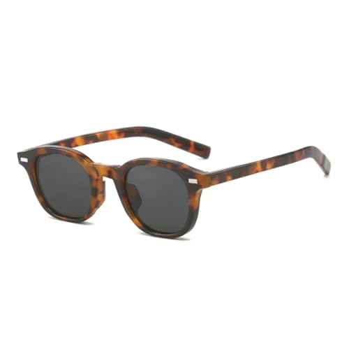 QGGNMGT Vintage Punk Damen Sonnenbrille Mode Gelb Blau Brillen Shades UV400 Herren Trend Nieten Oval (Leopardengrau) von QGGNMGT