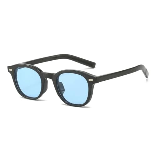 QGGNMGT Vintage Punk Damen Sonnenbrille Mode Gelb Blau Brillen Shades UV400 Herren Trend Nieten Oval (Schwarz Blau) von QGGNMGT