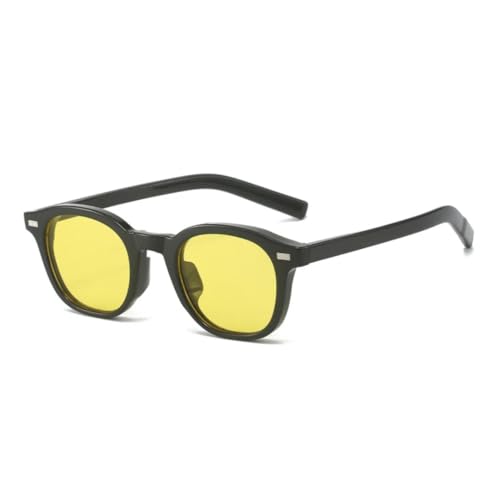 QGGNMGT Vintage Punk Damen Sonnenbrille Mode Gelb Blau Brillen Shades UV400 Herren Trend Nieten Oval (Schwarz Gelb) von QGGNMGT