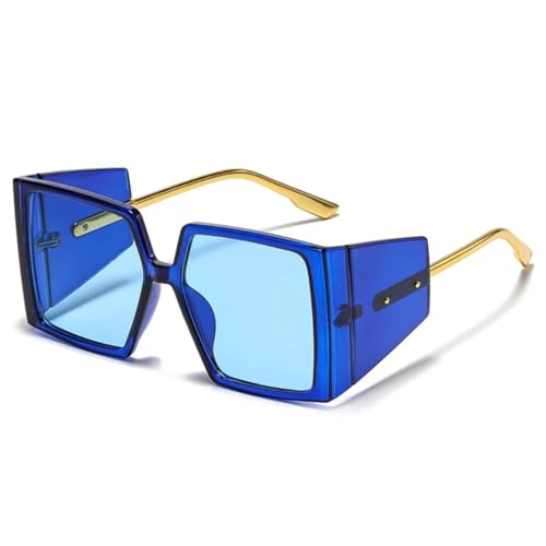 QGGNMGT Vintage Punk Sonnenbrille Damen Übergroße Steampunk Sonnenbrille für Herren Retro UV400 (Blau-Blau) von QGGNMGT