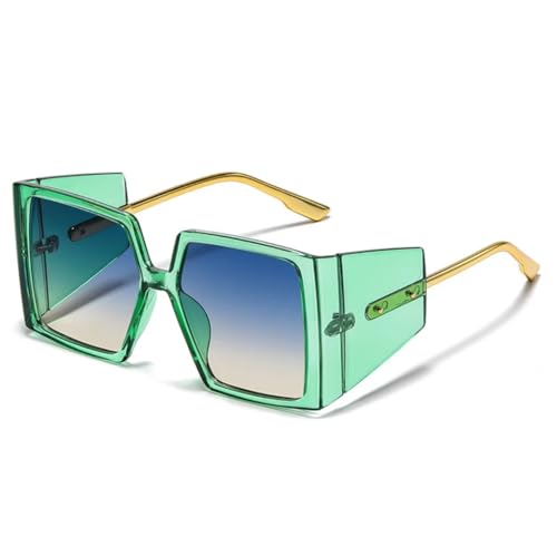 QGGNMGT Vintage Punk Sonnenbrille Damen Übergroße Steampunk Sonnenbrille für Herren Retro UV400 (Grün-Blau-Gelb) von QGGNMGT