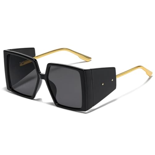 QGGNMGT Vintage Punk Sonnenbrille Damen Übergroße Steampunk Sonnenbrille für Herren Retro UV400 (Schwarz-Schwarz) von QGGNMGT