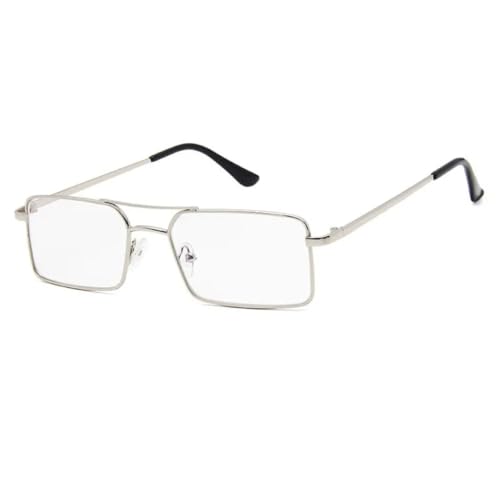 QGGNMGT Vintage Rechteckige Doppelstege Damen Sonnenbrille Metallrahmen Ozeanklare Linse Brillen Herren Sonnenbrille UV400 Shades (Silberklar) von QGGNMGT