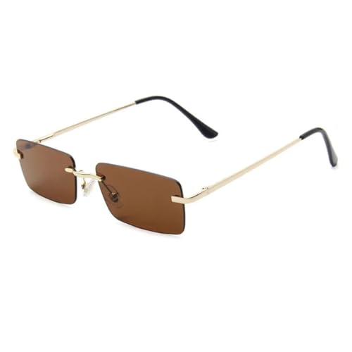 QGGNMGT Vintage Rechteckige Randlose Sonnenbrille Metall Damenmode Klare Ozeanlinse Brillen Sonnenbrille UV400 (Braun) von QGGNMGT