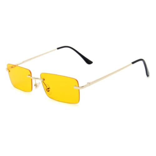 QGGNMGT Vintage Rechteckige Randlose Sonnenbrille Metall Damenmode Klare Ozeanlinse Brillen Sonnenbrille UV400 (Gelb) von QGGNMGT
